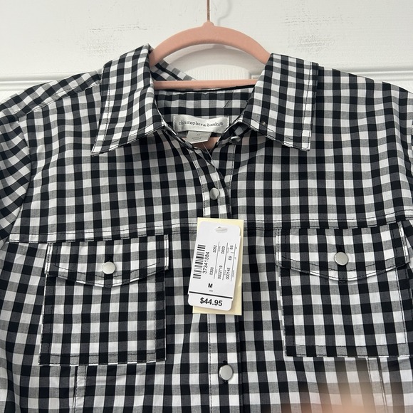 Christopher & Banks Shirt Women's Large Black Plaid Button Up Short Sleeve NWT - Picture 3 of 8